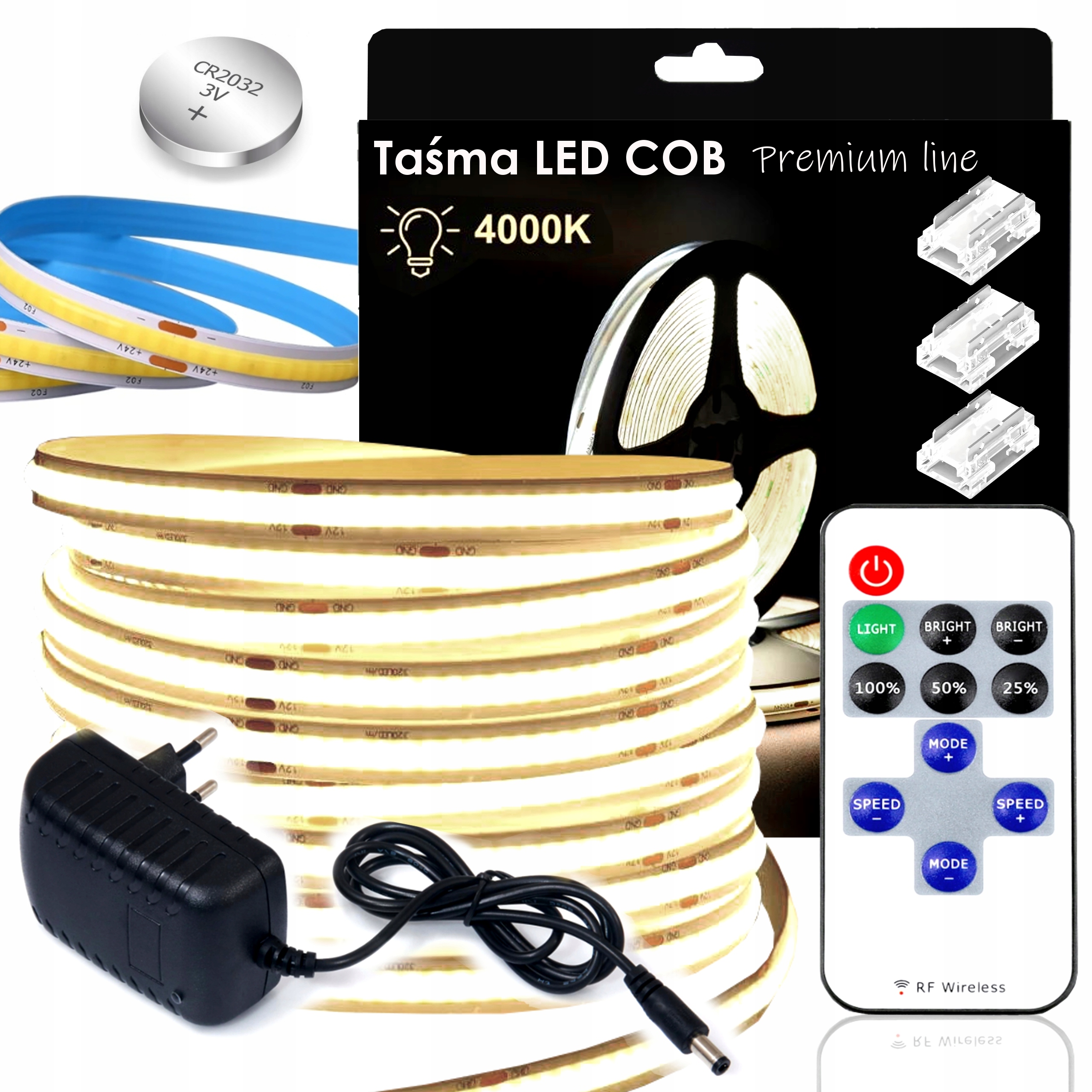 Set Led pásek Cob Neon 5 m 4000K Neutrální Kompletní sada Bonus