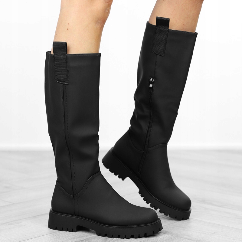 Černé dámské kozačky kozačky kotníkové boty, gumové, zateplené holínky na zip