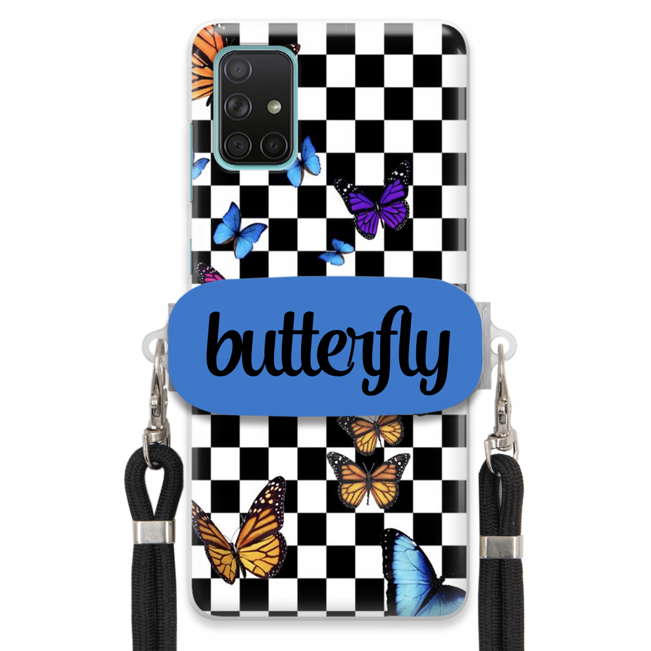 Puzdro Pre Samsung A71 Case, Obdĺžnikový Držiak, Čierne Vodítko, Butterfly, Motýle
