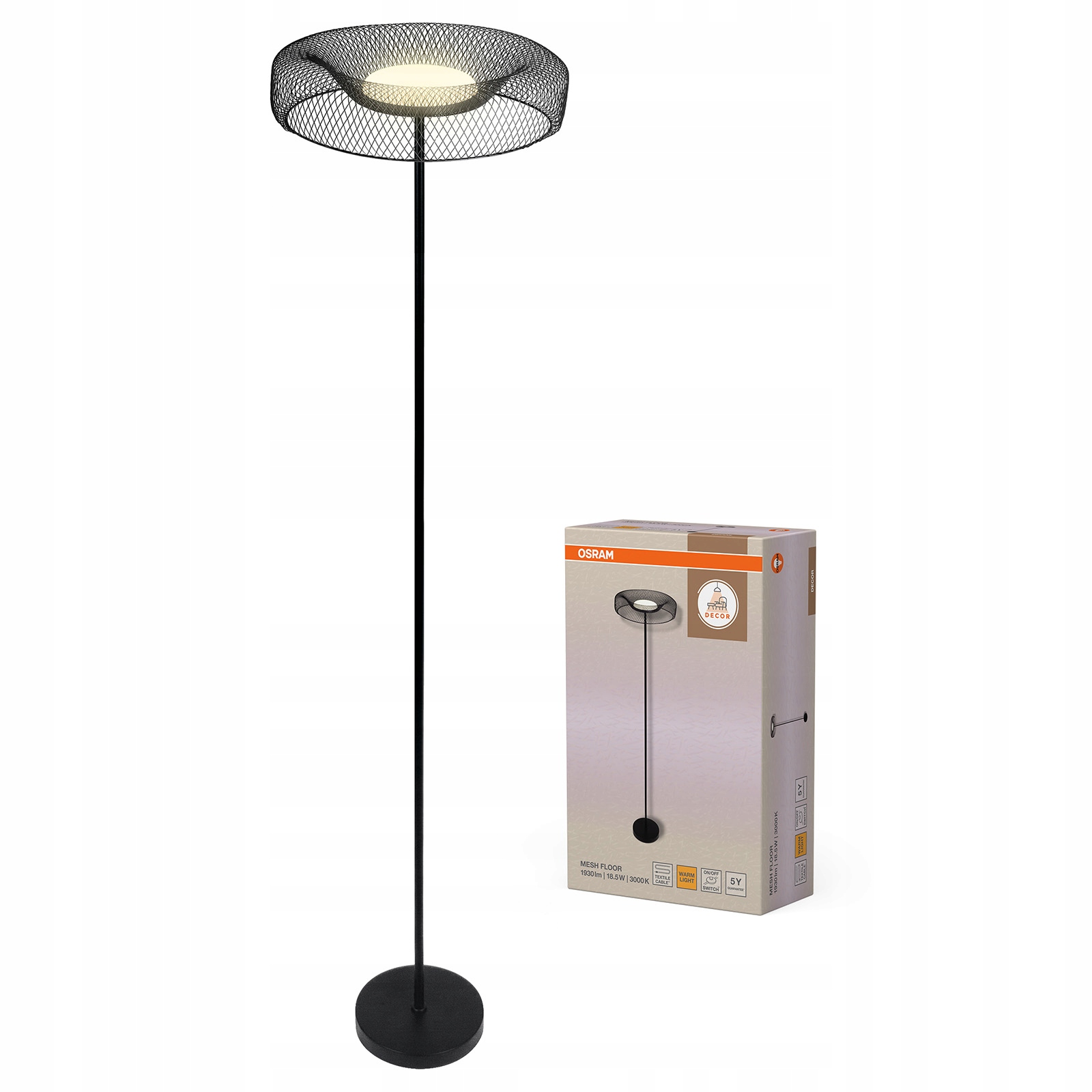 Stojacia stolová podlahová lampa 18.5W 1200lm 3000K čierna Decor Mesh Osram