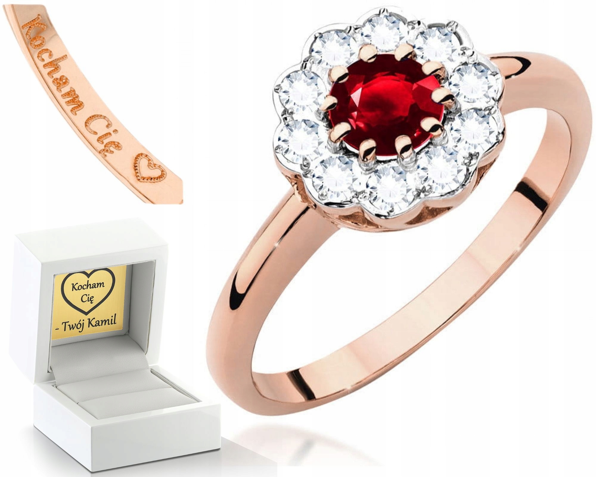 Zlatý Prstýnek S Rubínem A Diamanty Růžové Zlato 585 Bonus Dárek