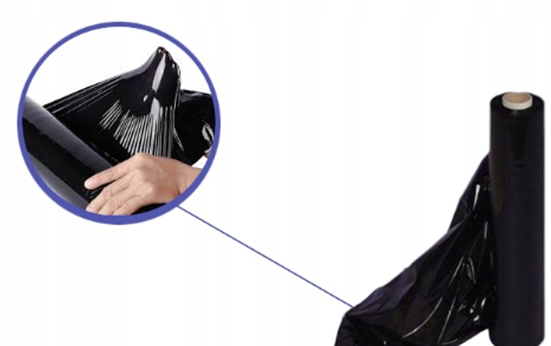 Folia stretch XXL czarna 3 KG Brutto 2,7 KG Netto kryjąca strecz dużo folii Szerokość folii 50 cm