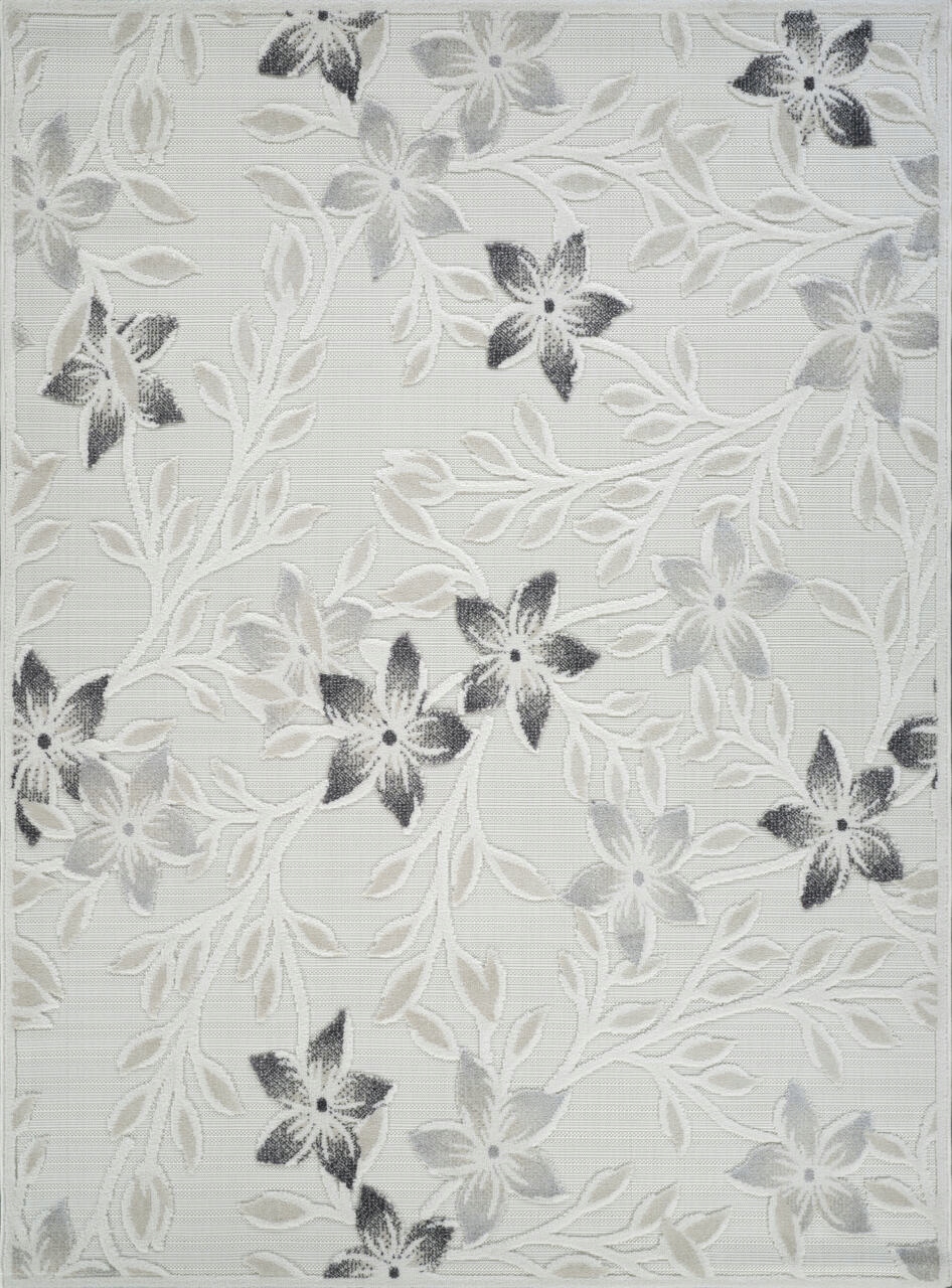 Koberec Boho 133x190 cm do obývačky, mäkký, krémovo šedý vzor s 3D kvetmi