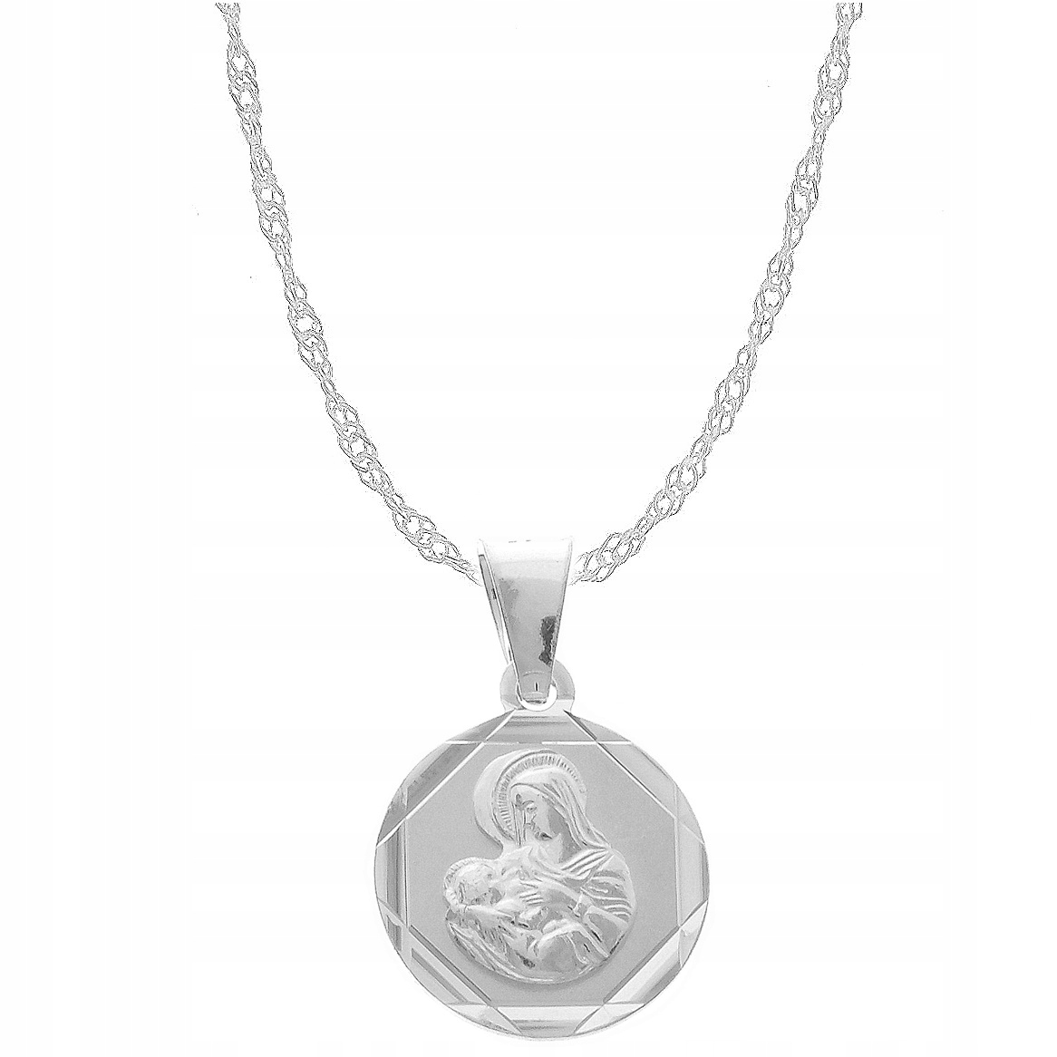 SREBRNY NASZYJNIK Z MEDALIKIEM I KOMUNIA ŚW GRAWER Materiał Srebro