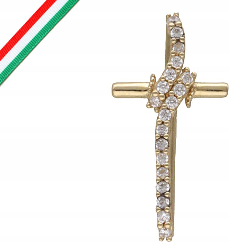 Zlatý přívěsek 585 křížek s bílými zirkony křest jako dárek