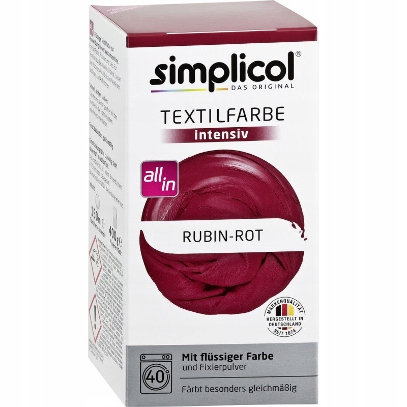 

Simplicol Farba do tkanin Rubinowa Czerwień 560g
