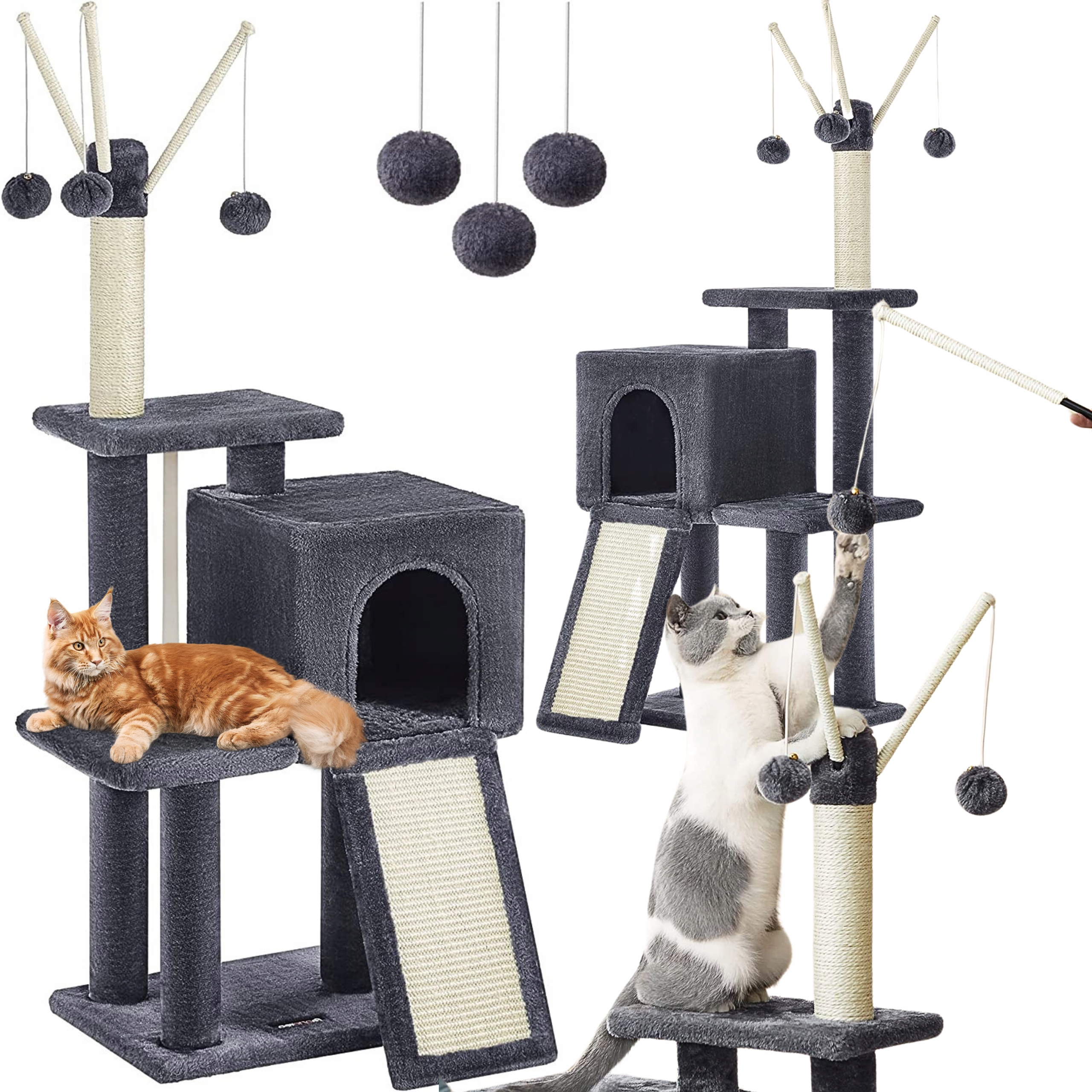 Levně Škrabadlo Pro Kočky Kočky Domeček Škrabací Podložka S Míčky Pelíšek 118 CM