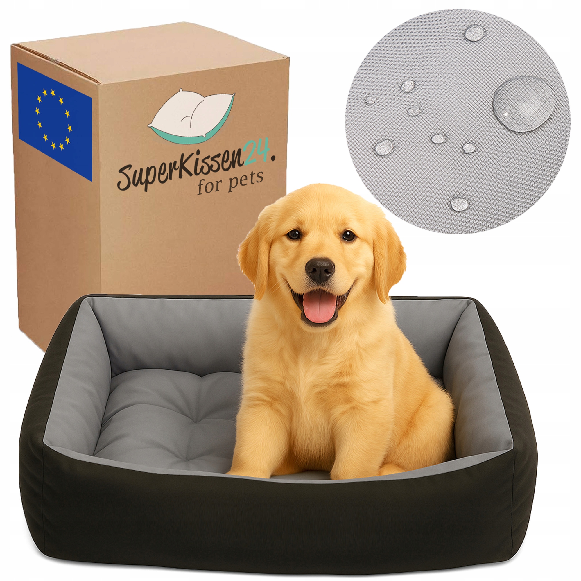 Voděodolný pelíšek pro malého psa potah 70x55, vyjímatelná polštář ocel