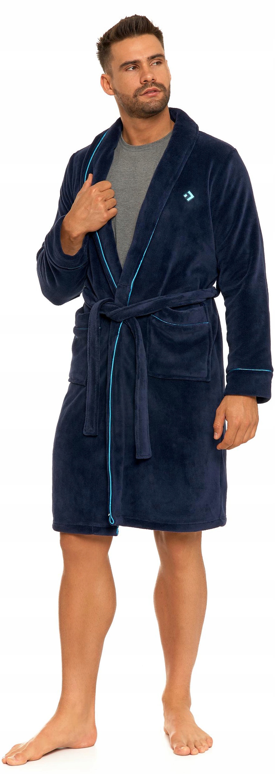 SZLAFROK męski Moraj polarowy miękki WIĄZANY - XXL Rozmiar XXL