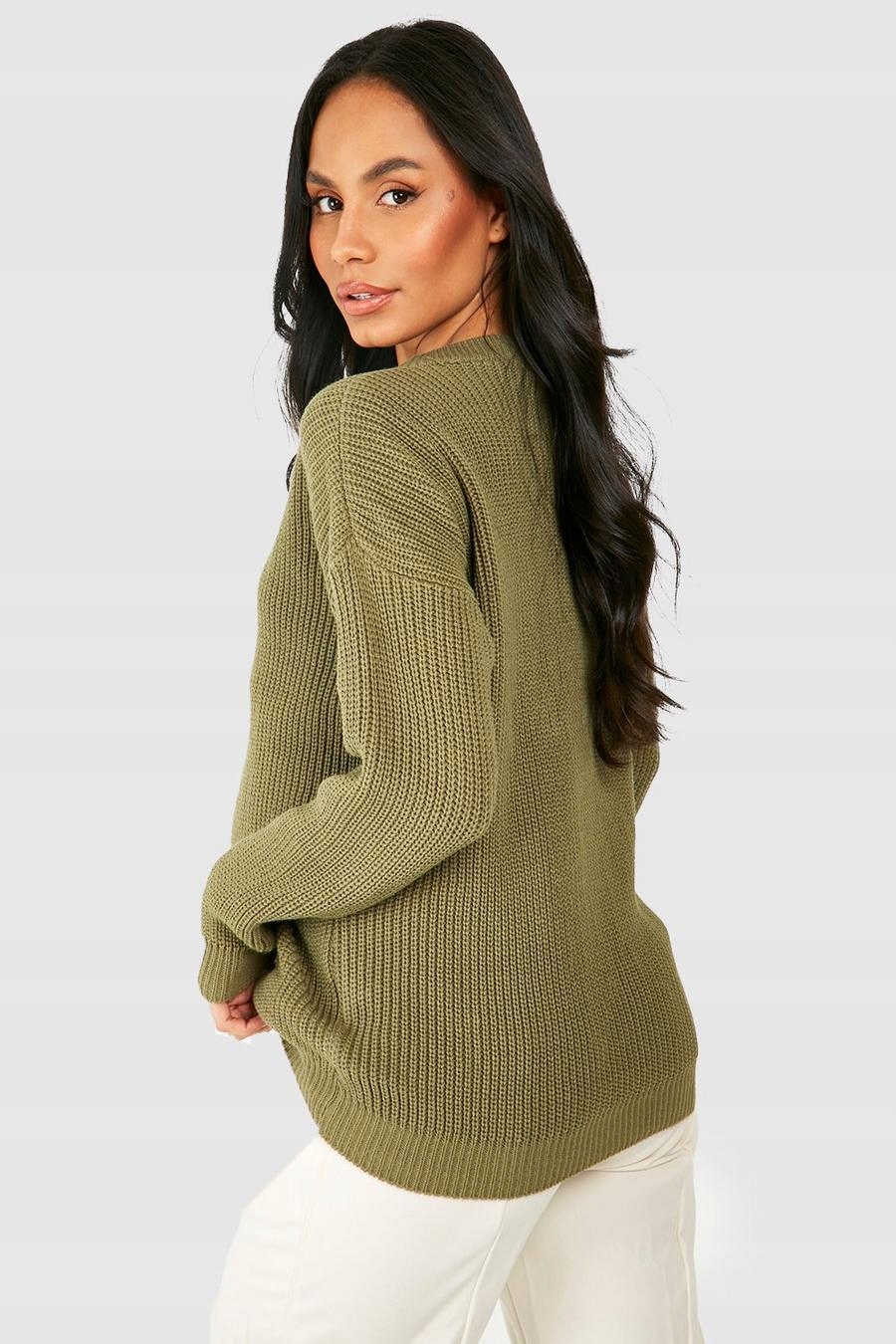 SWETER CIĄŻOWY DZIANINOWY ZIELONY GŁADKI KLASYCZNY BOOHOO 42 Rozmiar 42