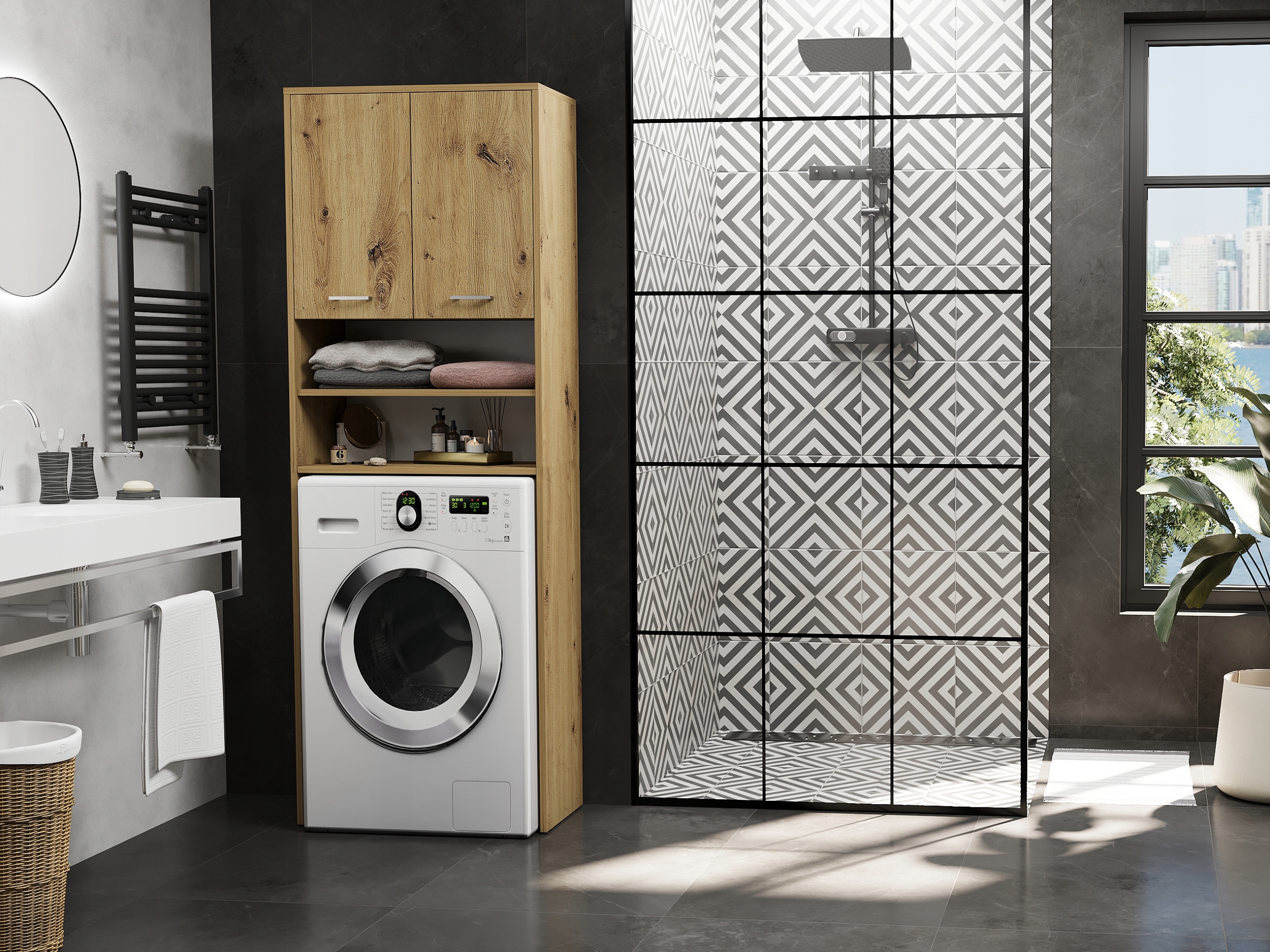 Regał łazienkowy na pralkę 180x64x30 półki wysoki L-64 ARTISAN