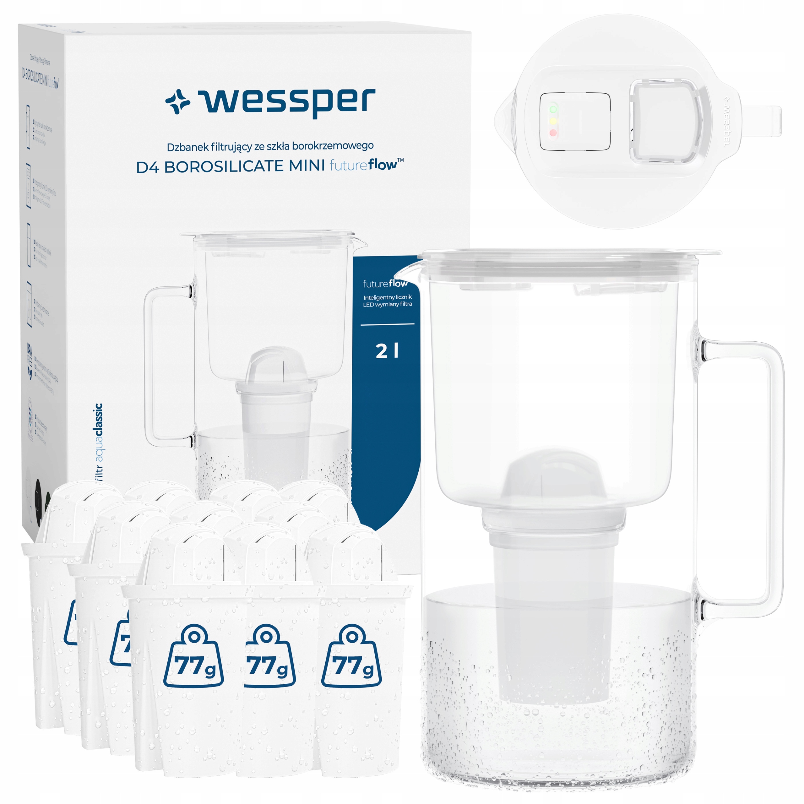 Skleněná filtrační konvice Wessper D4 Borosilicate Mini Ff 2 l 11 x filtr