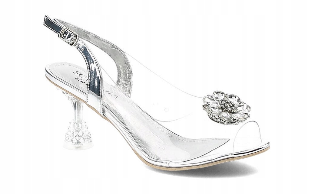 Scaviola silikonové sandály na podpatku h-03 stříbrné r39