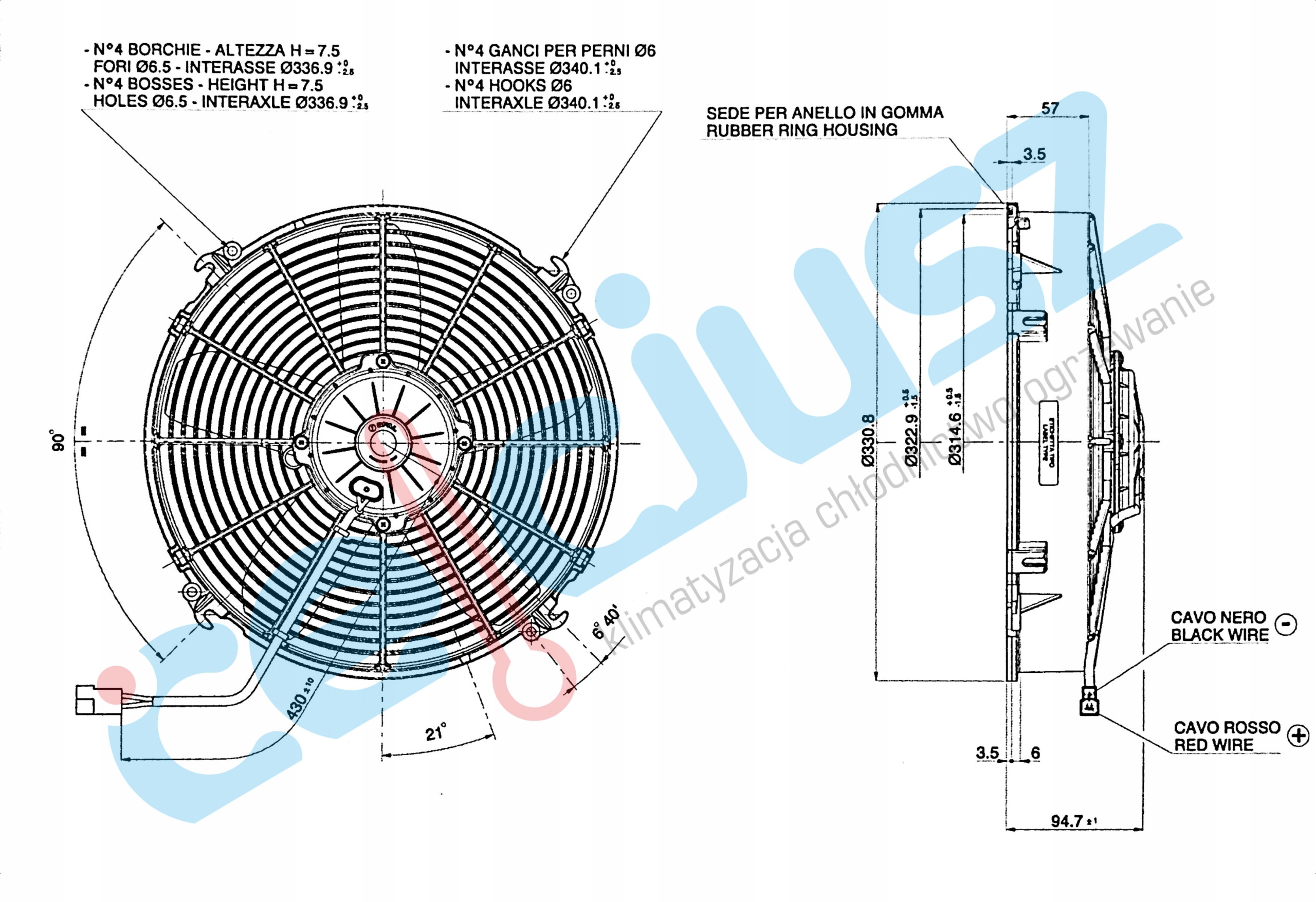 VA34-BP70/LL-36A - Вентилятор ожог 24V VA34-BP70 / ll-36A всасывающий 305 мм
