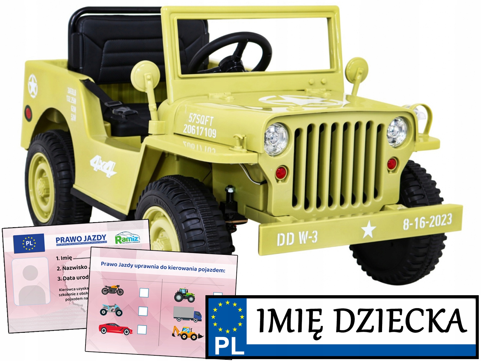 duży WOJSKOWY SAMOCHÓD ELEKTRYCZNY jeep napęd 4x4 SCHOWKI pilot