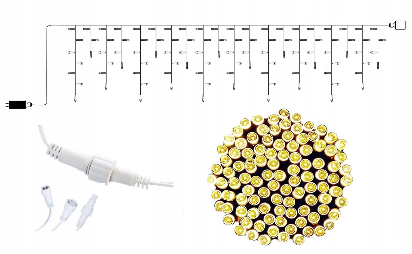 KURTYNA ŚWIETLNA 100 LED 5,5M SOPLE BIAŁE CIEPŁE Motyw inny