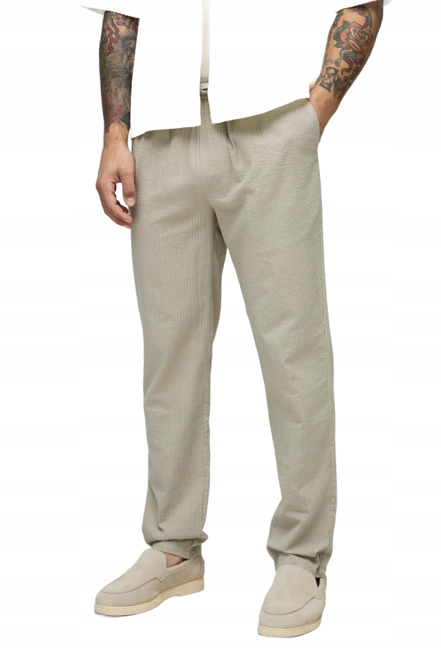 Boohooman Elegantní Pánské Béžové Kalhoty S Jemným Vzorem XL Z3A