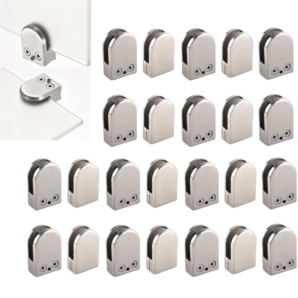 Upínací úchyt z z nerezové oceli, držák na sklo 6-8 mm 25 kusů