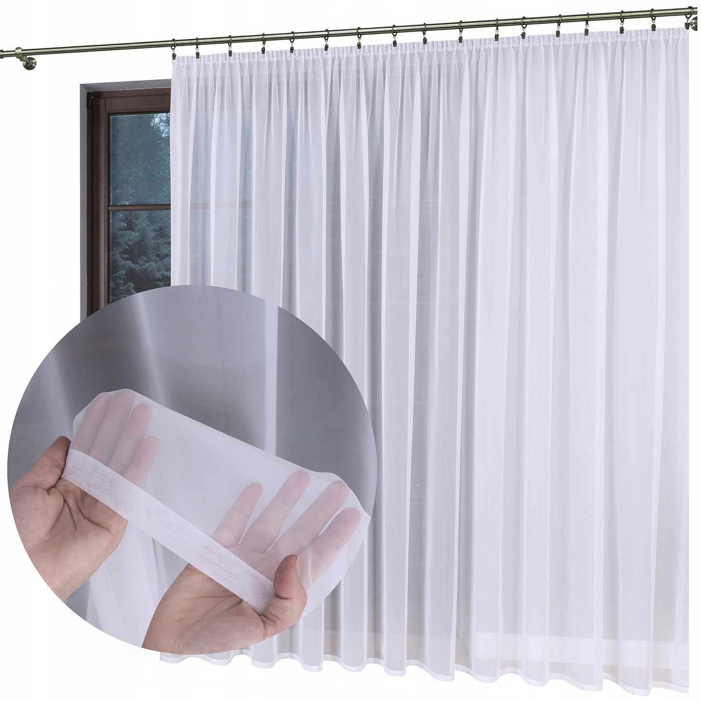 Firana Gotowa Woal Biała Zasłona na Taśmie Tunel Żabki Do Salonu 450x265 cm