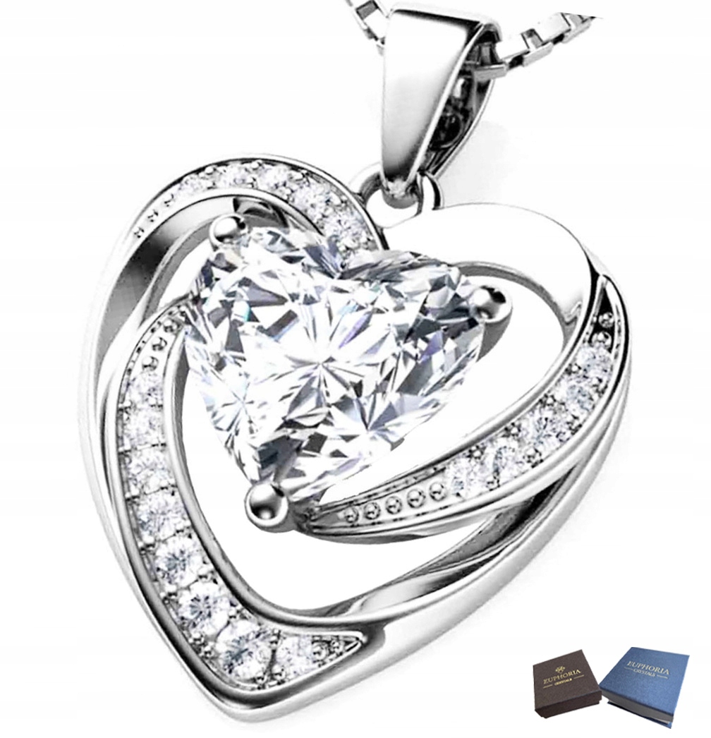 Stříbrný náhrdelník ve tvaru srdce s křišťálem a kubickým zirkonem, Stříbro 925 jako Dárek