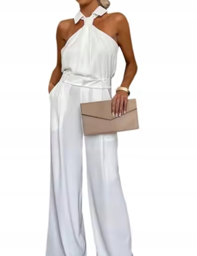 MD Dámský komplet bílý ivory halenka kalhoty vysoký pas široké M