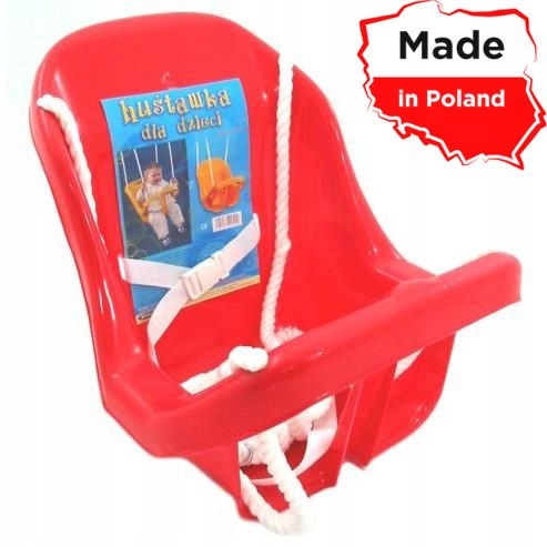Huśtawka wisząca kubełkowa z pasem i regulacją lin -CZERWONA produkt POLSKI Wiek dziecka 3 lata +