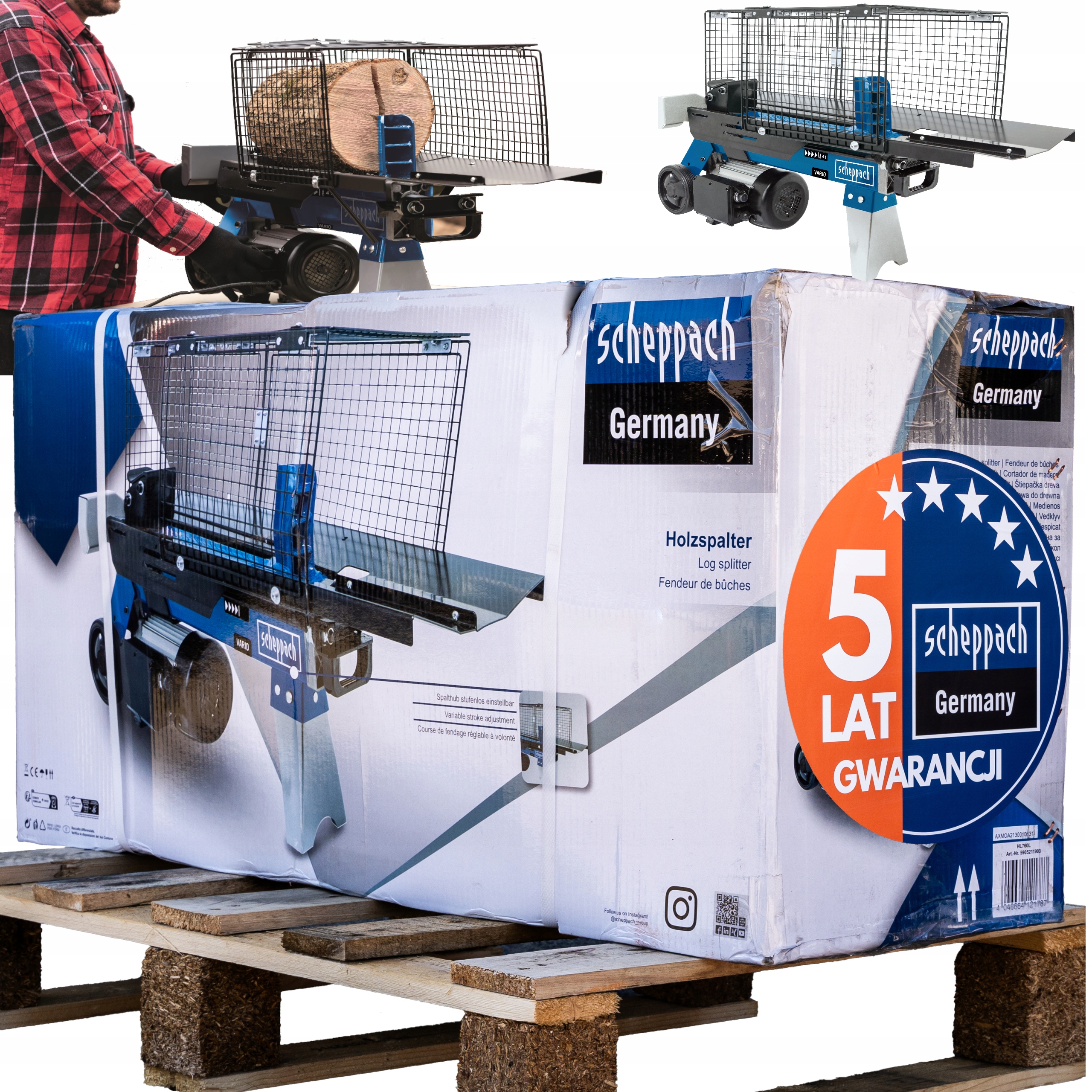 Kompaktowa Łuparka do Drewna Hydrauliczna Rębak Pozioma Scheppach HL460