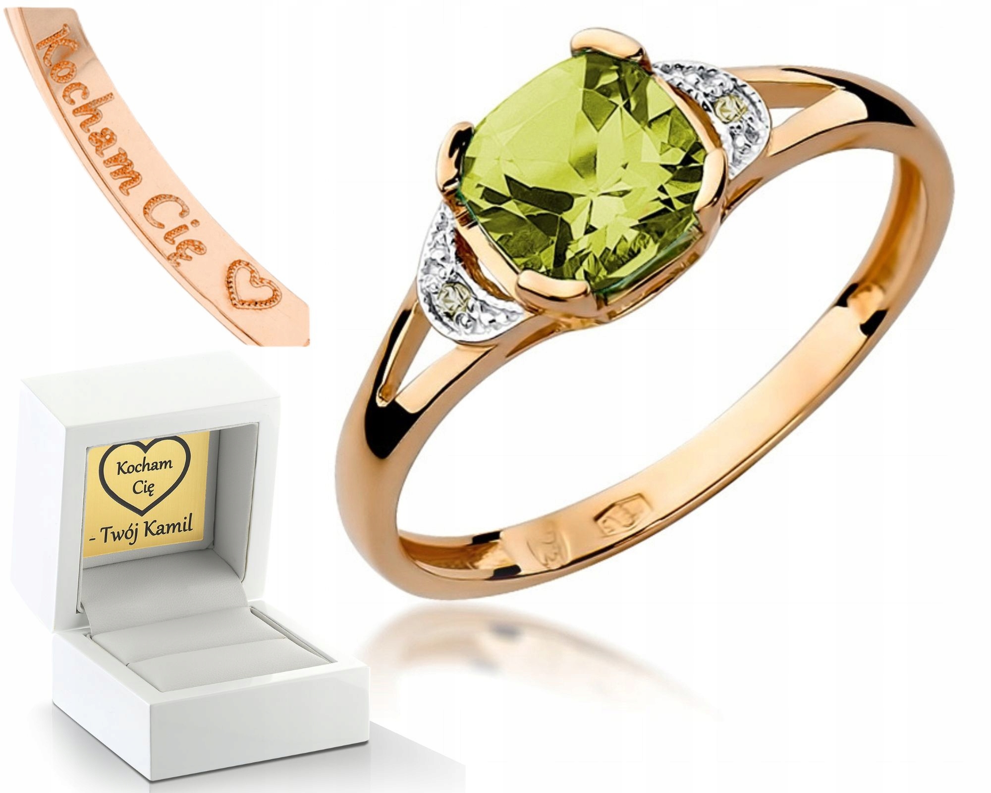 Prstýnek Olivín Z Růžového Zlata Gravírování Bonus