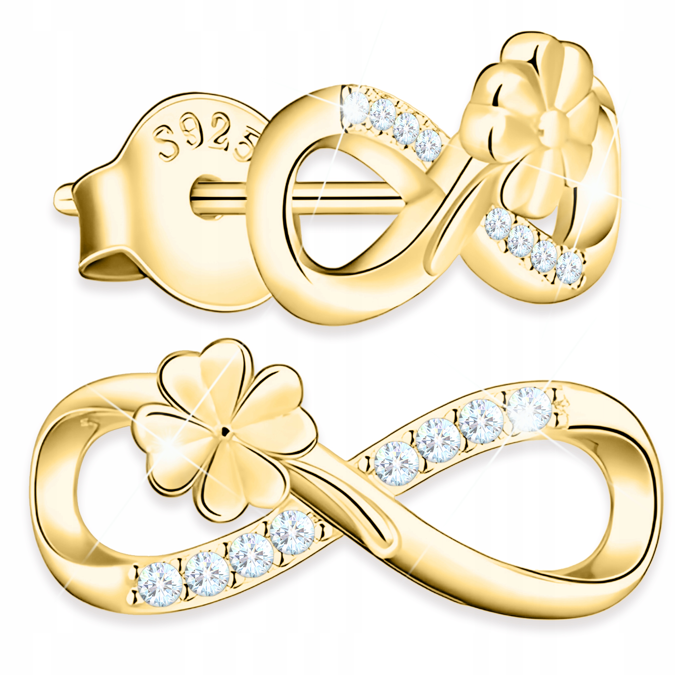 Zlaté Náušnice Čtyřlístek Čtyřlístek 585 s Nekonečnem Stříbro 925