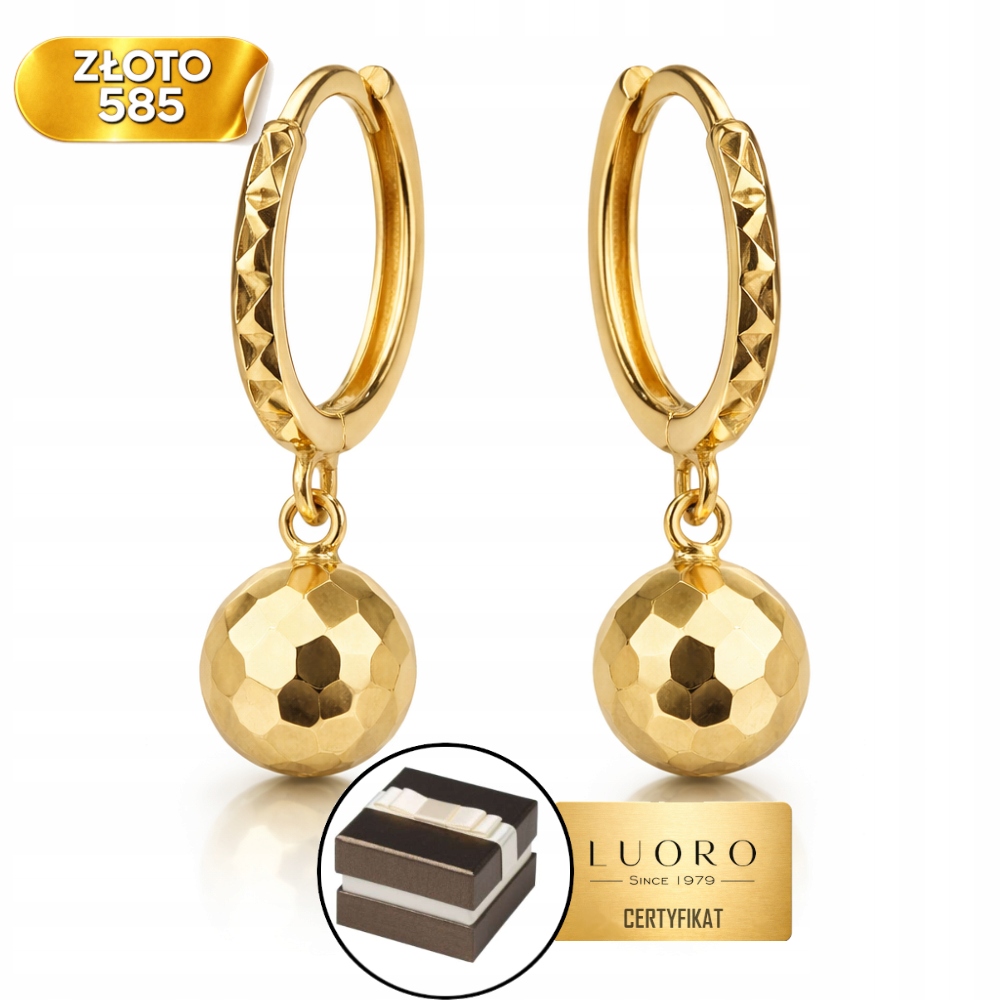 Náušnice Zlaté 585 14k Diskotéková Koule Na Kolečku Dárek