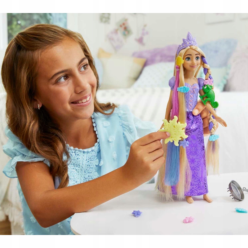 DISNEY PRINCESS LALKA ROSZPUNKA BAJKOWE WŁOSY ZESTAW Z AKCESORIAMI 25 CM Wysokość produktu 29.21 cm