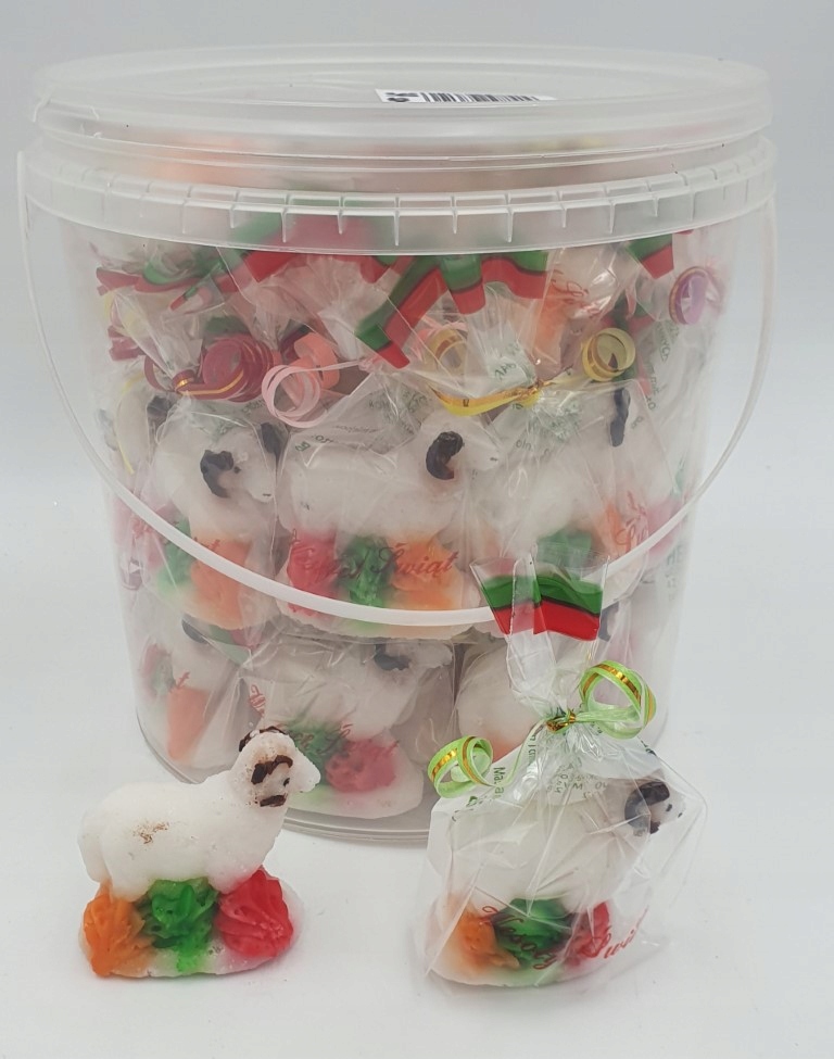Levně Velikonoční cukrový beránek 25 g v kbelíku 1200 g, cca 37 ks