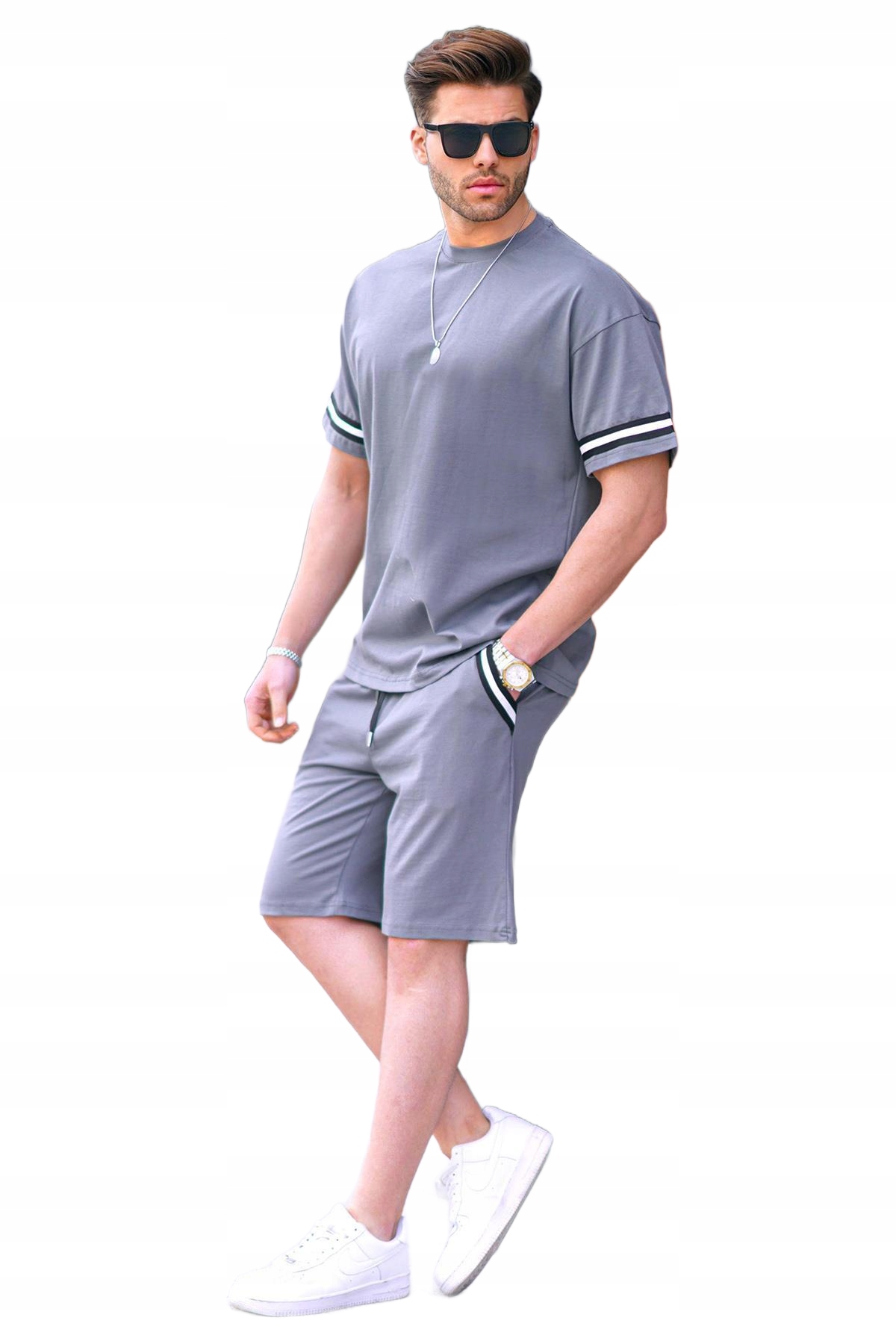 Madmext Pánský Šedý Komplet S Lemy Na Rukávech A Kapsách XL 5DA