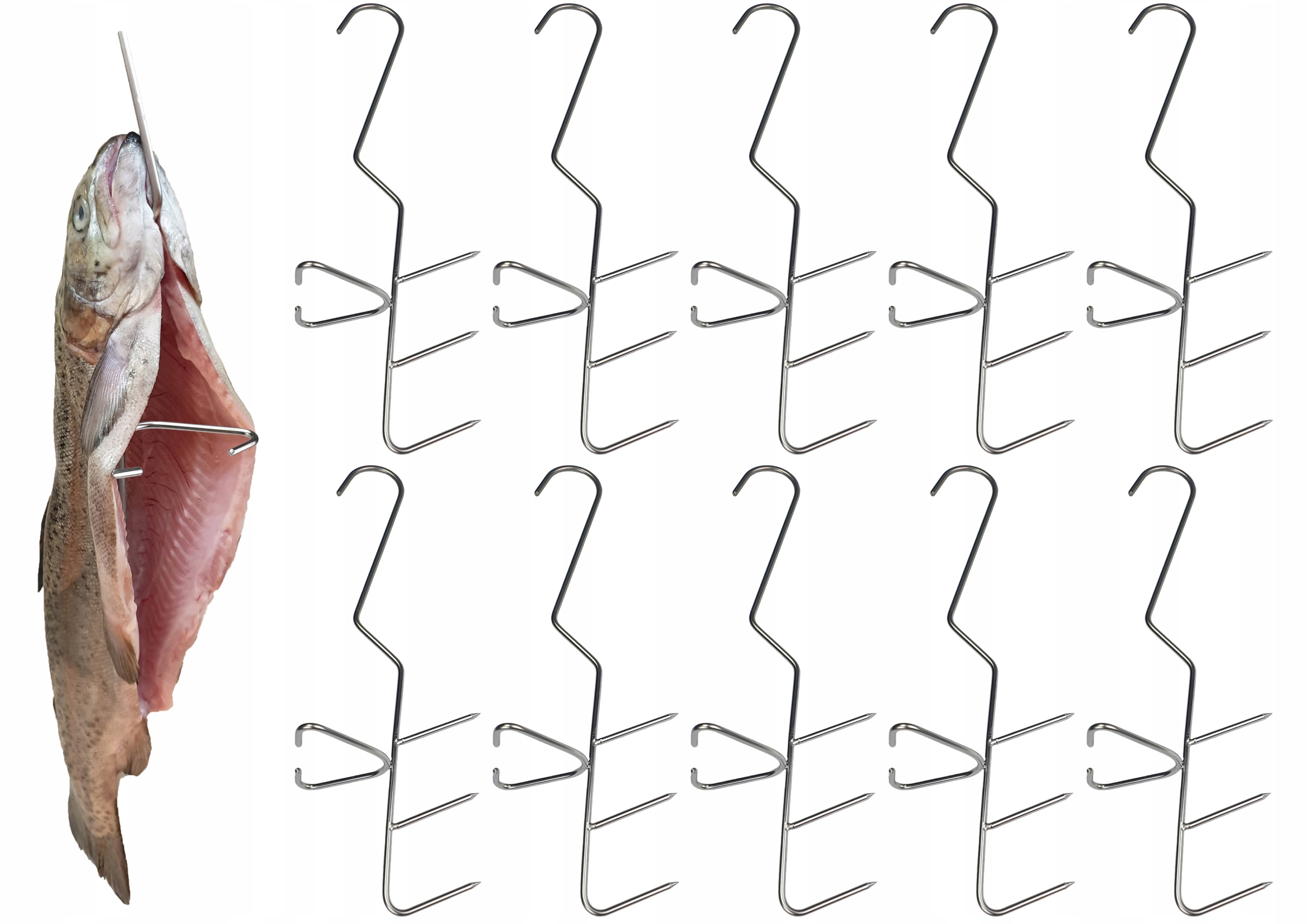 

H-324 hak potrójny 24cm do wędzenia ryb 10szt Inox