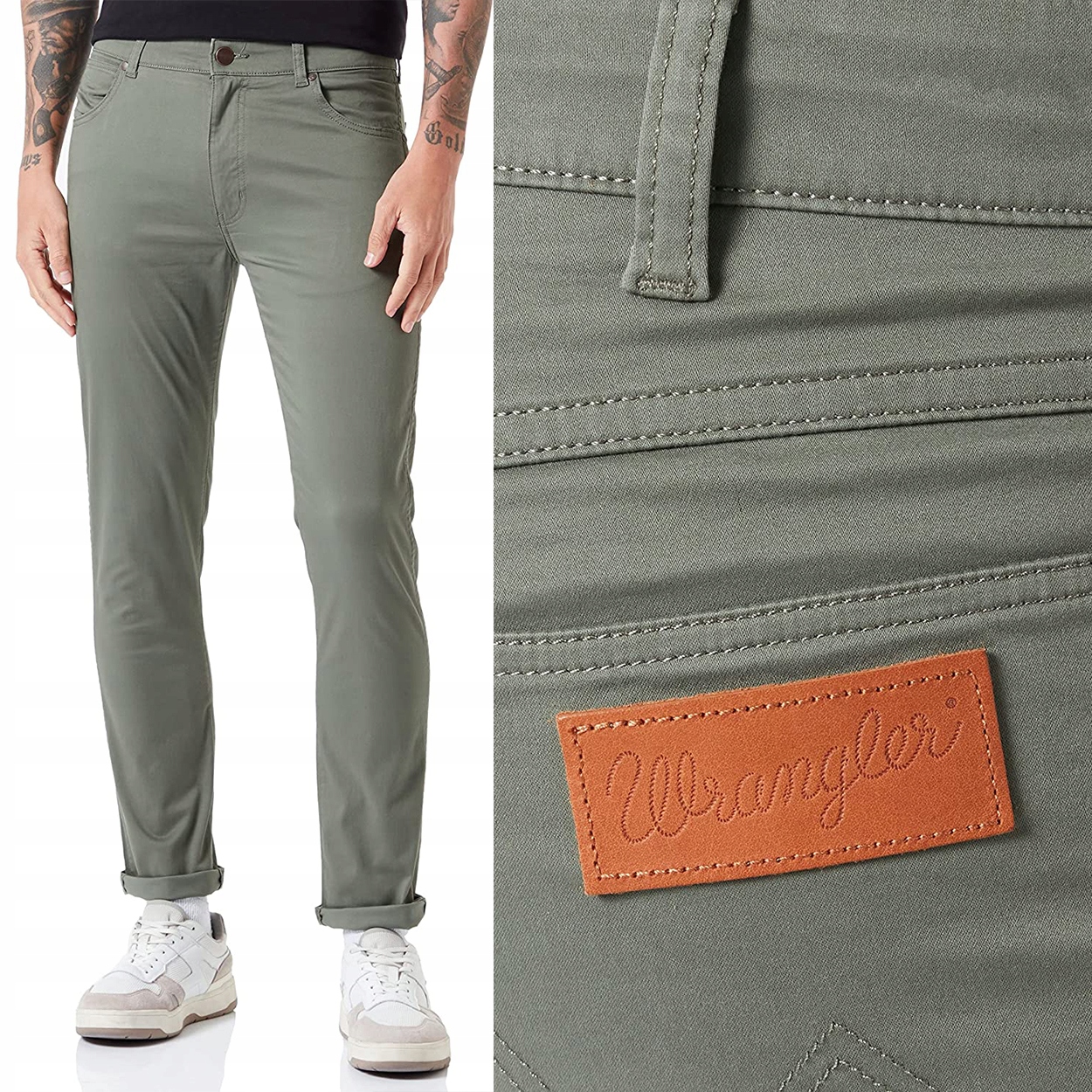 Wrangler Larston Dusty Olive přiléhavé zelené látkové kalhoty W30 L32