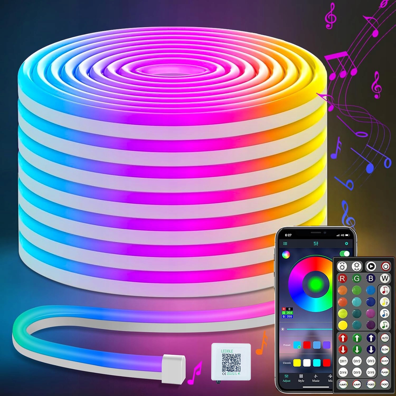 Taśma Led Rgb 5m Ledy 5050 Listwa 24v Kolorowa Na Pilota Aplikacja