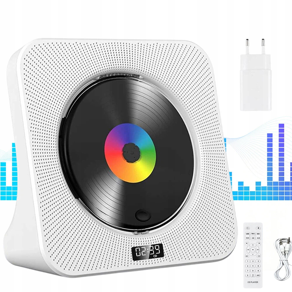 Przenośny Odtwarzacz CD Głośnik Bluetooth 5.0 MP3 Usb/aux Biały Z Pilotem