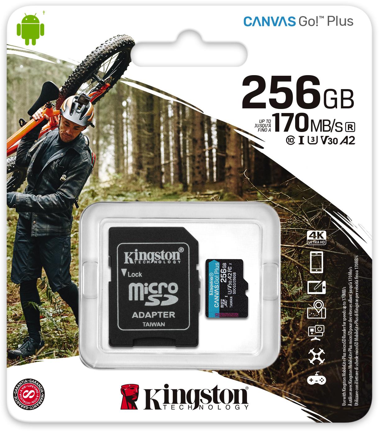 KARTA PAMIĘCI microSD 256GB 170MB/s Z ADAPTEREM SD Kingston Canvas Go! Plus Model SDCG3/256GB