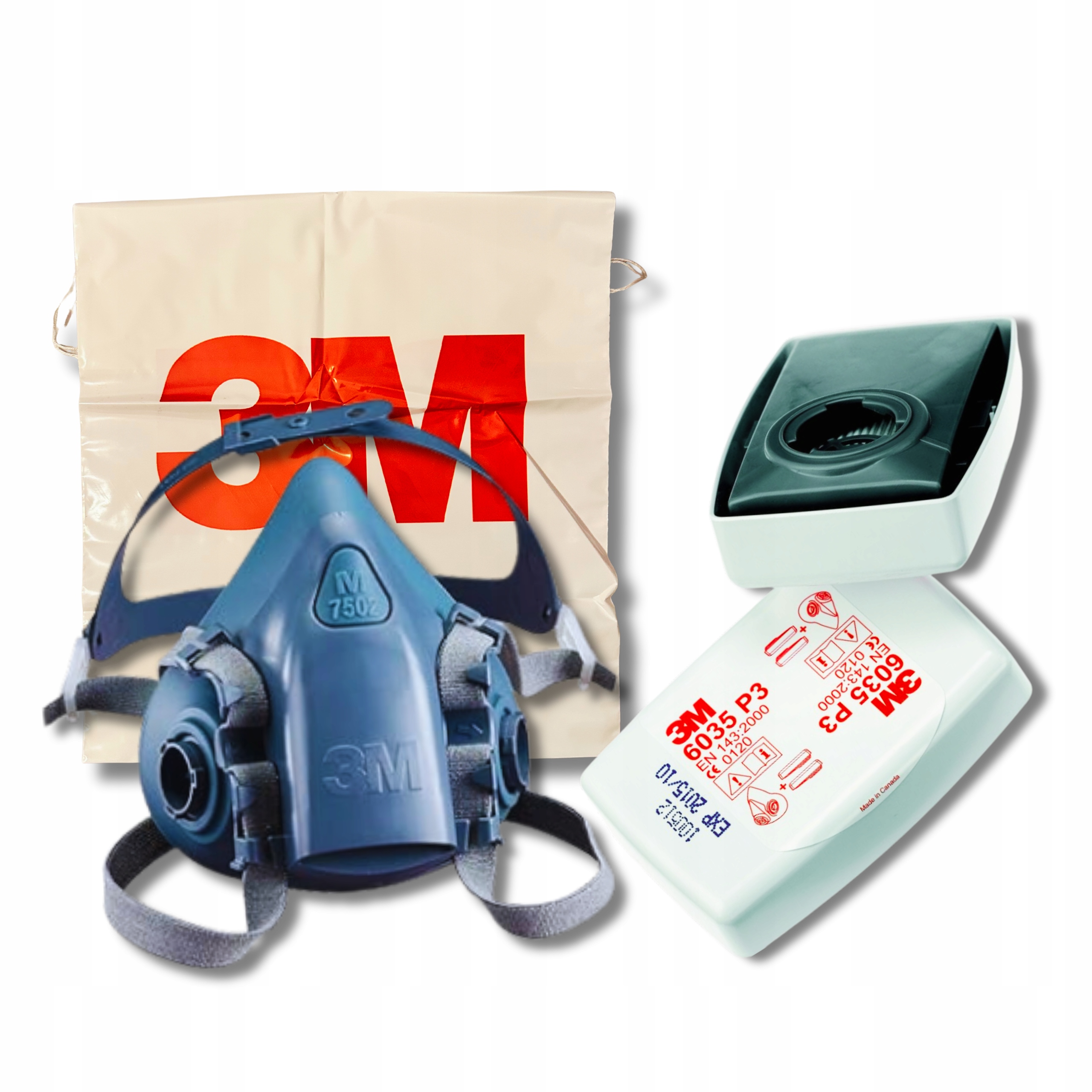 Maska komplet 3M 7503 L lub 7502 M zestaw z filtrami 6035 P3 Ochrona Bhp