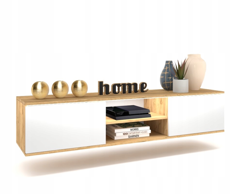 Závěsná Rtv skříňka Horizontální komoda do obývacího pokoje King 180 Craft Bílá Matná Led