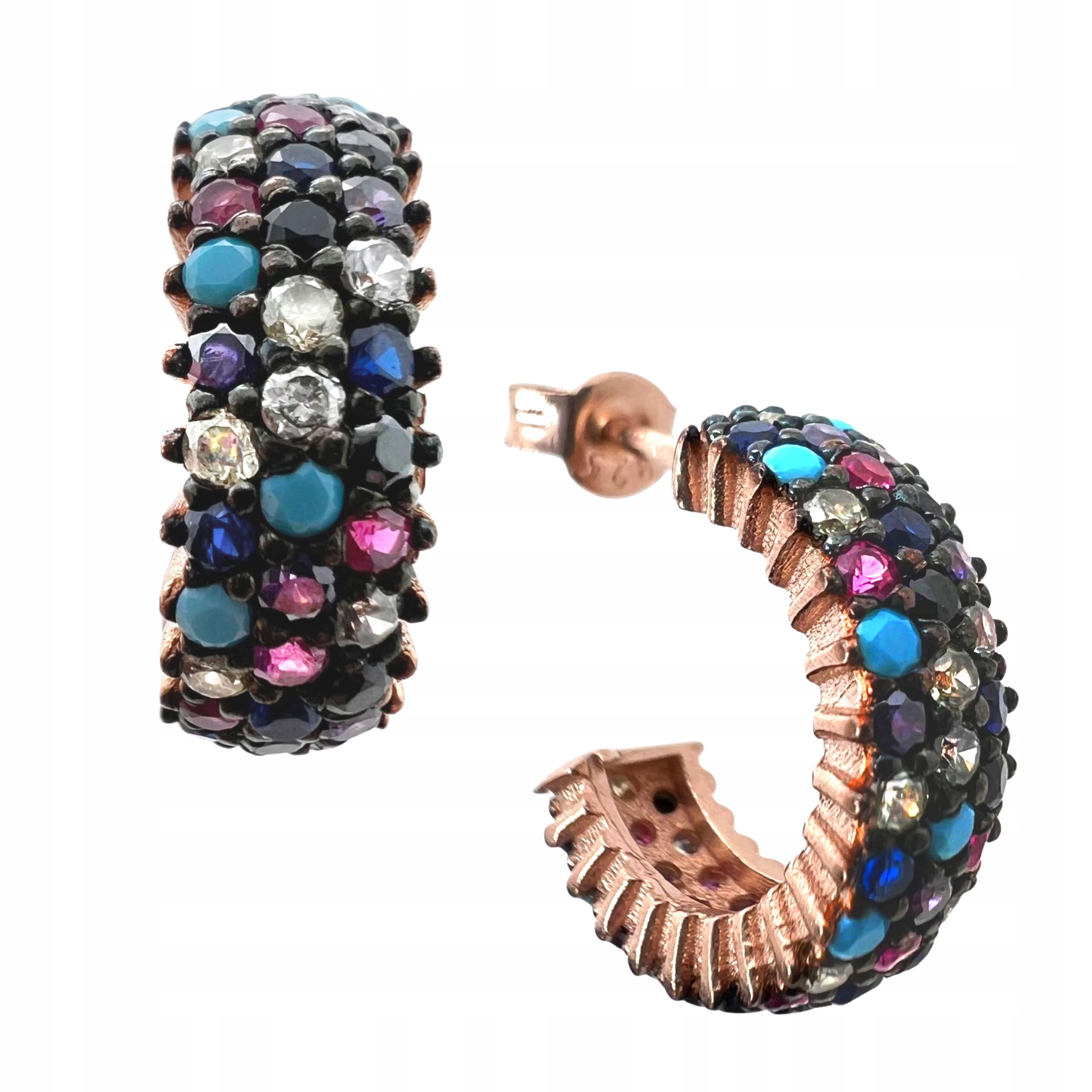 Náušnice Dámské Stříbrné Ryzosti 925 Pozlacené S Barevnými Zirkony