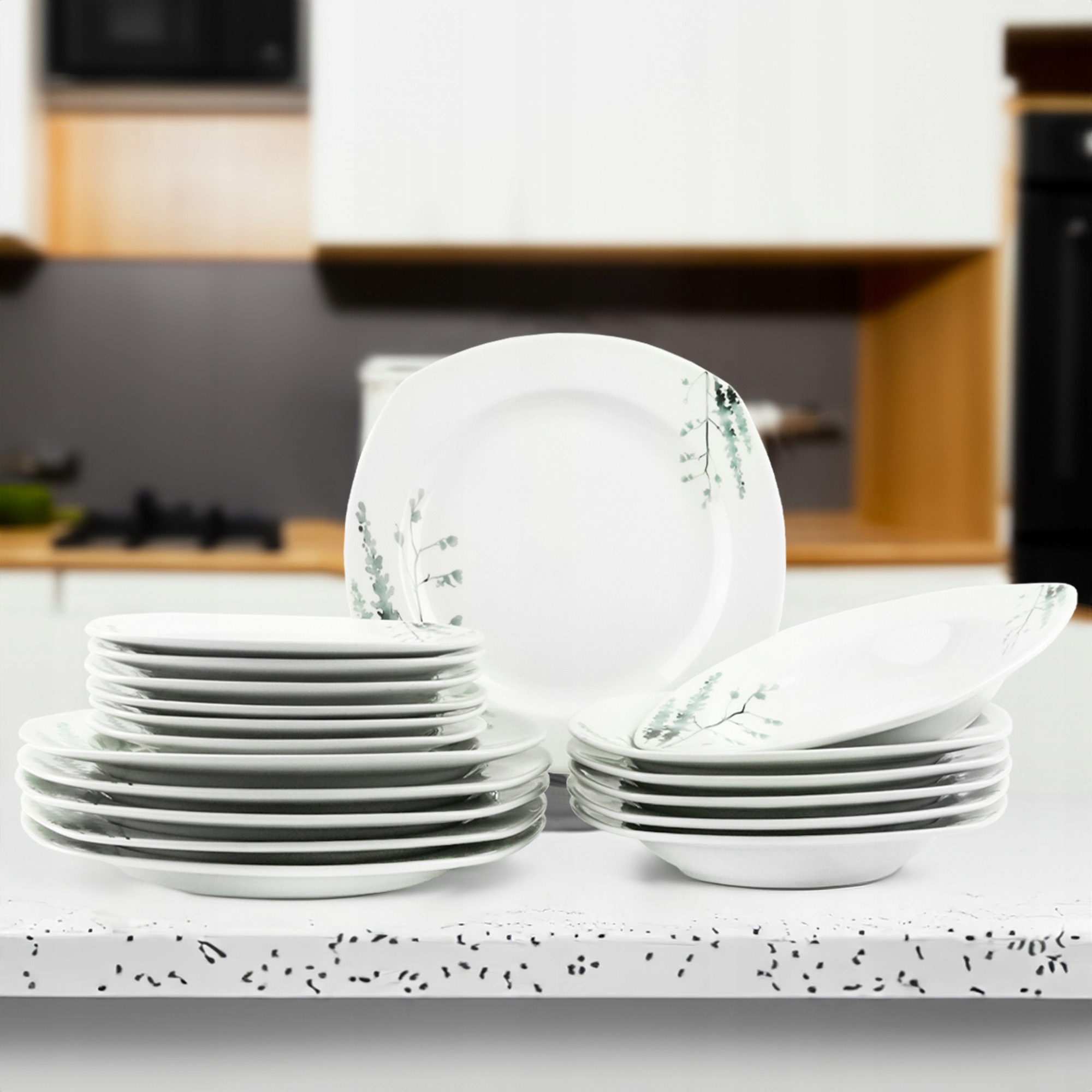 SERWIS OBIADOWY PORCELANOWY ZESTAW TALERZY BIAŁY NA 6 OSÓB WZÓR ZIMA