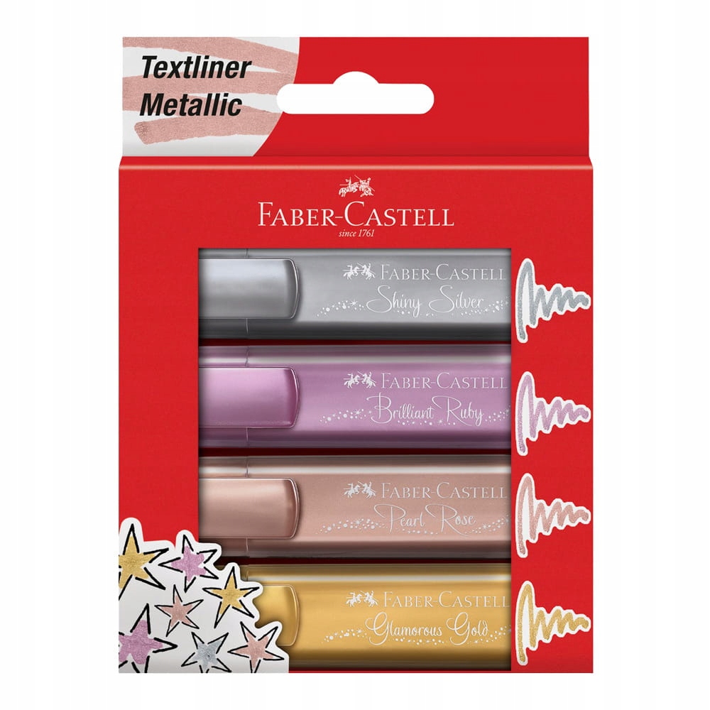 ZAKREŚLACZE FABER-CASTELL 4 KOLORY METALICZNE ETUI
