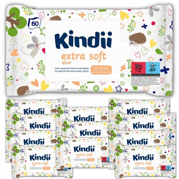 Chusteczki nawilżane Kindii extra soft 12 x 60szt.