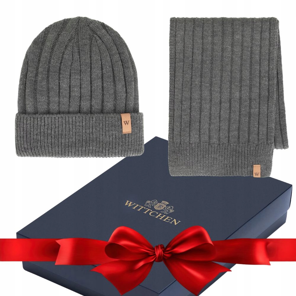 Unisex sada: čepice a šála s vlnou Wittchen 101-SF-012-8 žebrovaná šedá