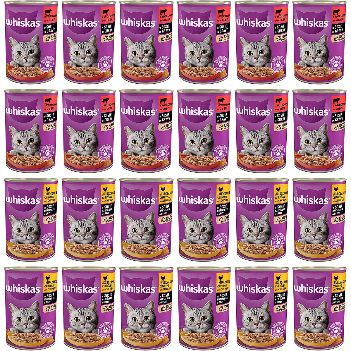 Levně Whiskas Mokré krmivo pro kočky , mix chutí v hovězí a kuřecí omáčce, 24 x 400 g