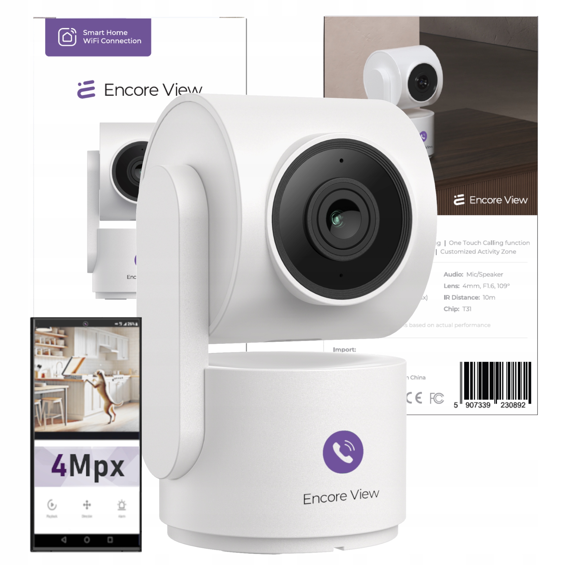 Kamera obrotowa WiFi Ptz 4Mpx Fhd Przycisk Rozmowy nocna Tuya Encore View