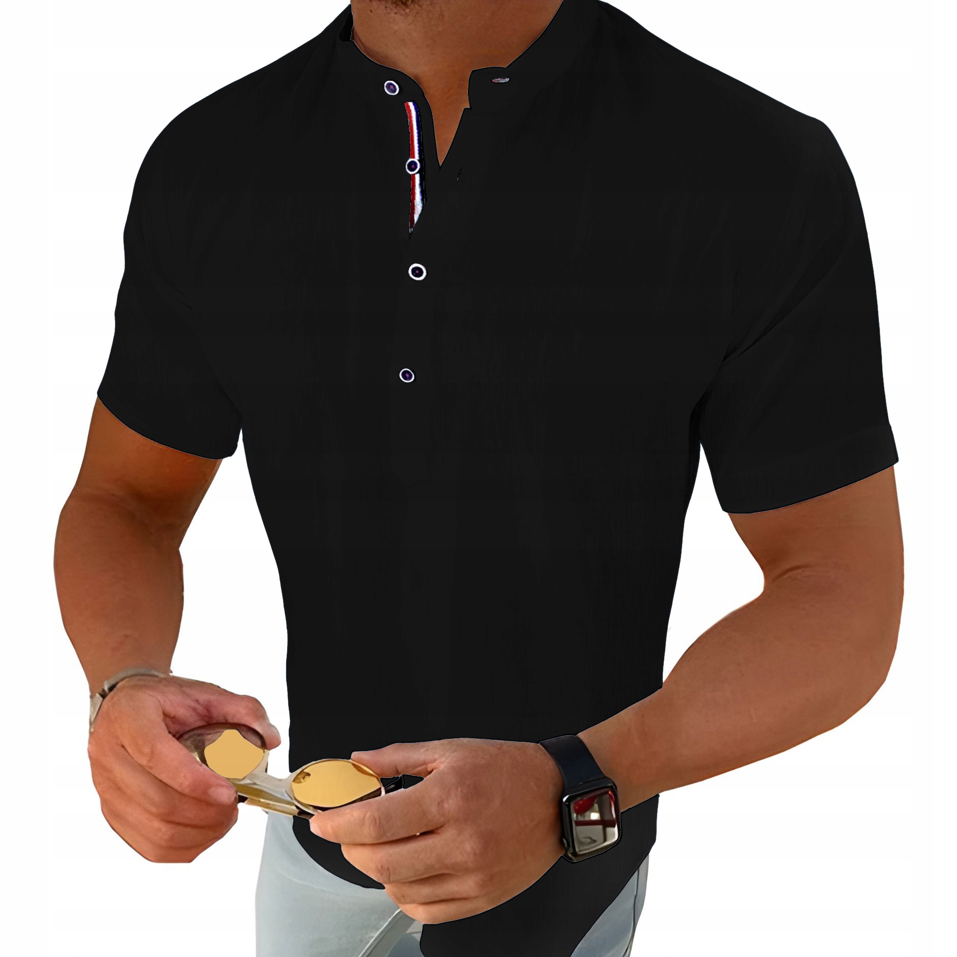 Pánská košile Stojka Casual Lněná Len Bavlněná regular fit