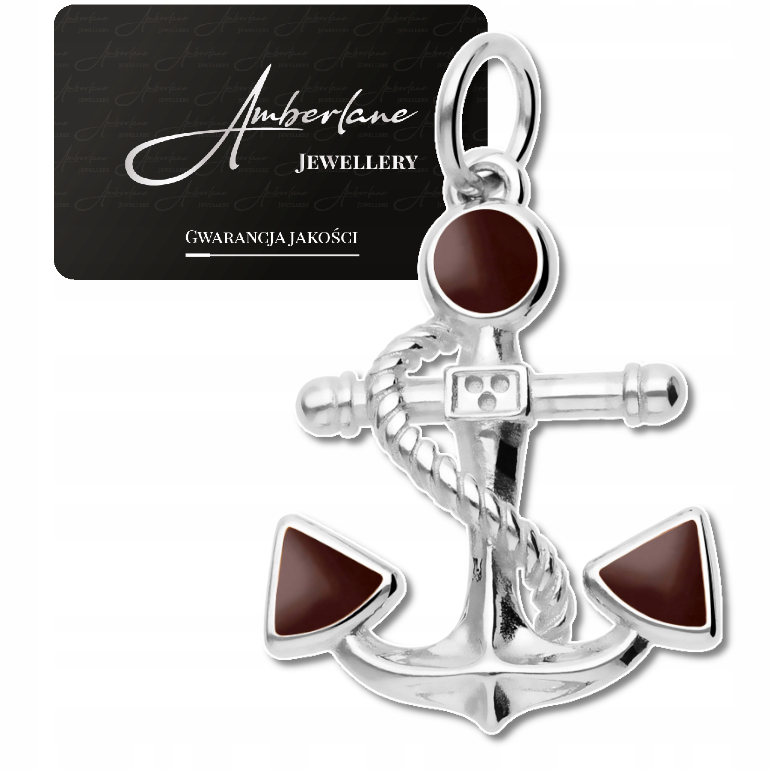 Stříbrný přívěsek/přívěsek Kotva s třešňovým jantarem – stříbro 925