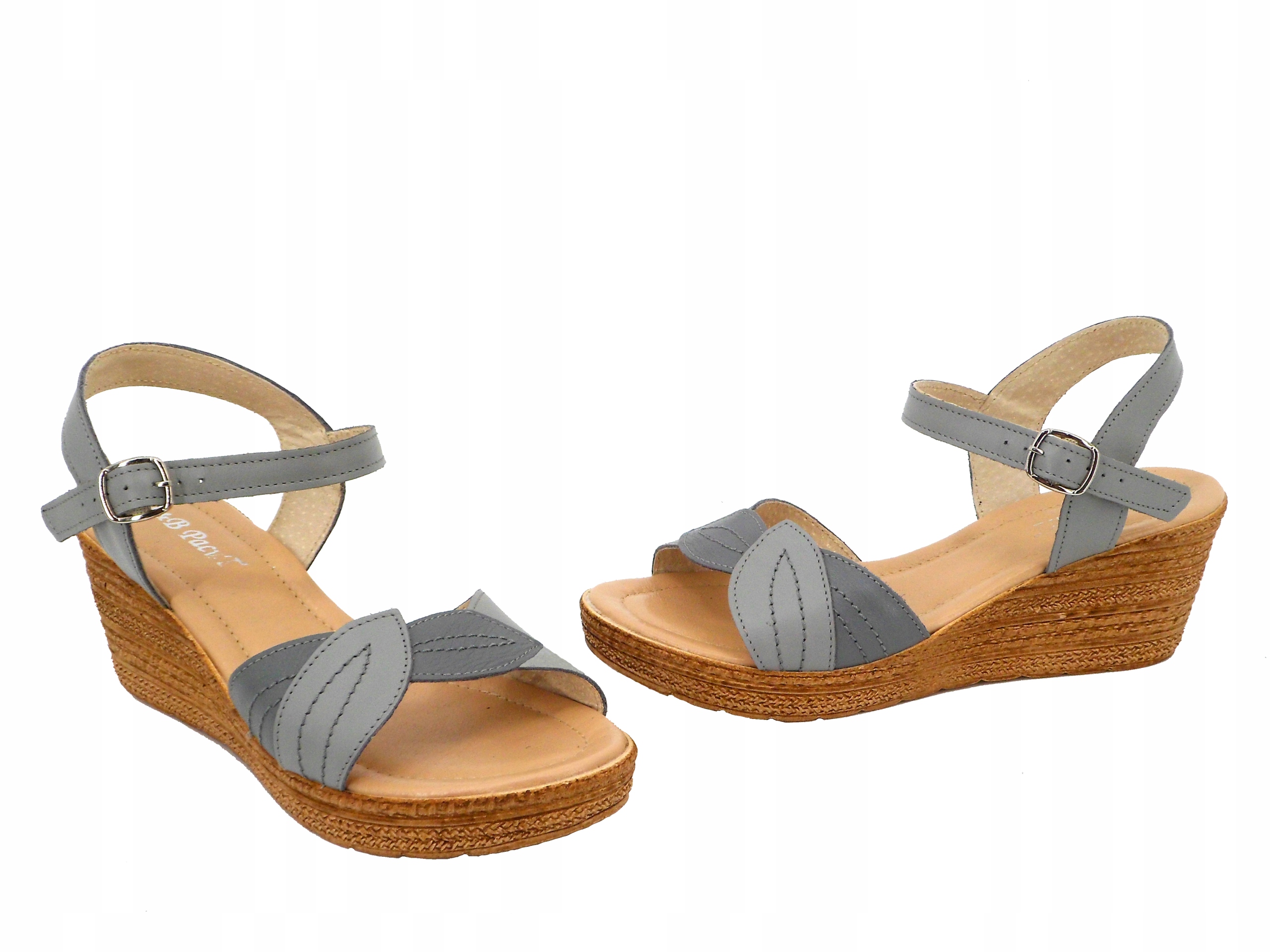 

Lekkie Skórzane Sandały Na Koturnie 216 Popiel 36